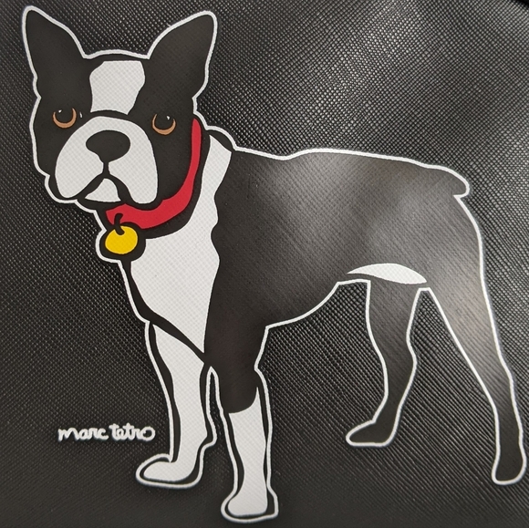 marc tetro Boston Terrier Large Cosmetic Case Pouch Bag PVC Saffiano Black NWT - Picture 3 of 12